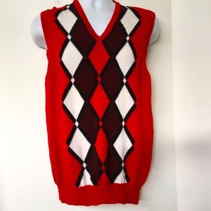 J.Lindeberg 100% Merino Wool Sweater Vest Size L Red Black White